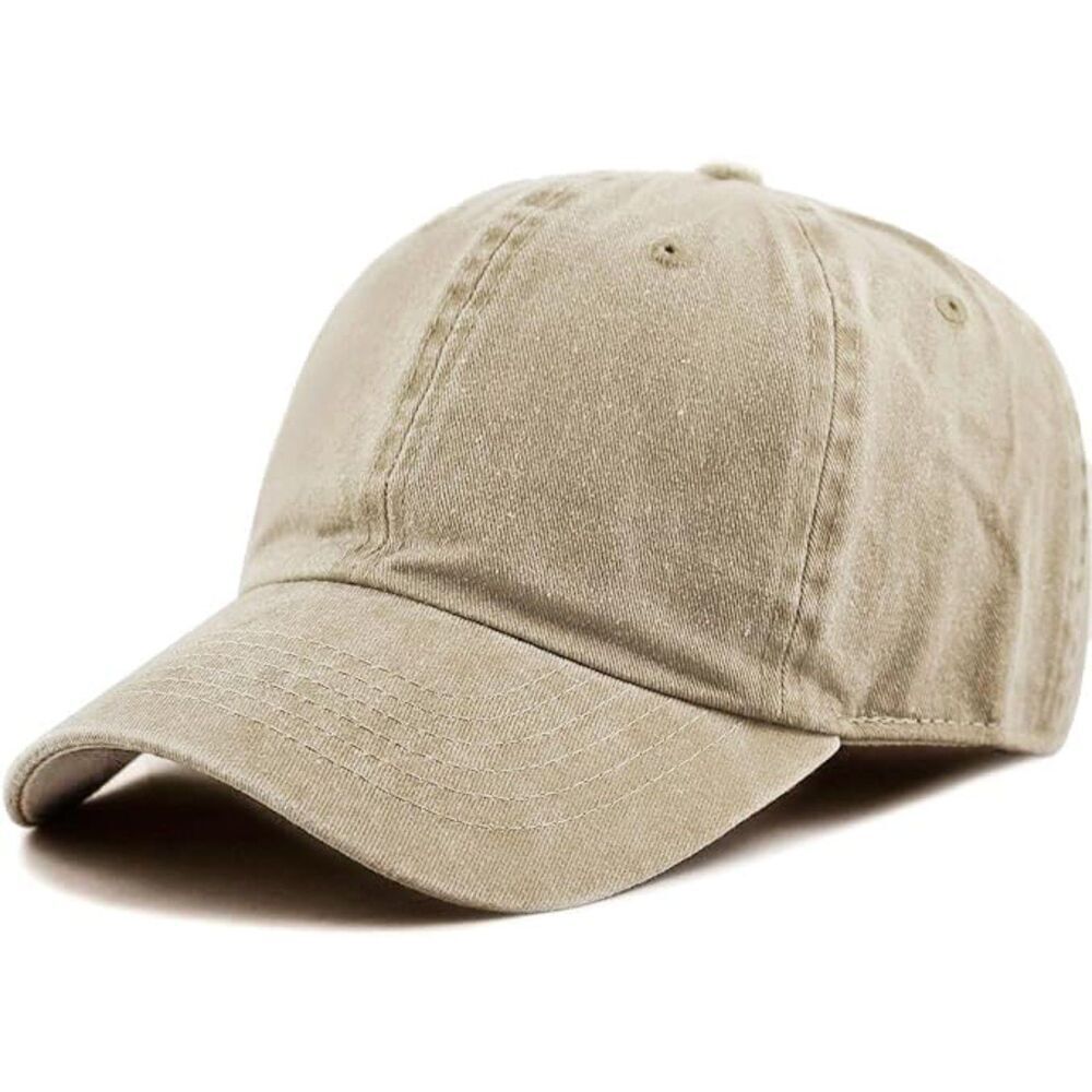 Unisex Khaki 100% Cotton Pigment Adjustable Size Classic Baseball Six Panel Cap